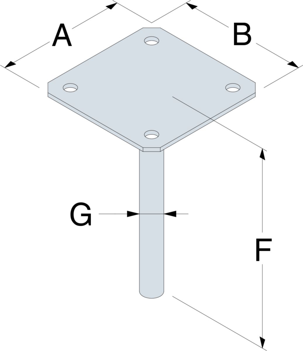 Pied de poteau simple platine hauteur 200mm platine 90x90mm SIMPSON STRONG TIE